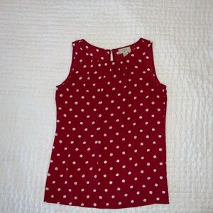 Loft Chic Red Sleeveless Blouse with White Polka Dots. Size 2